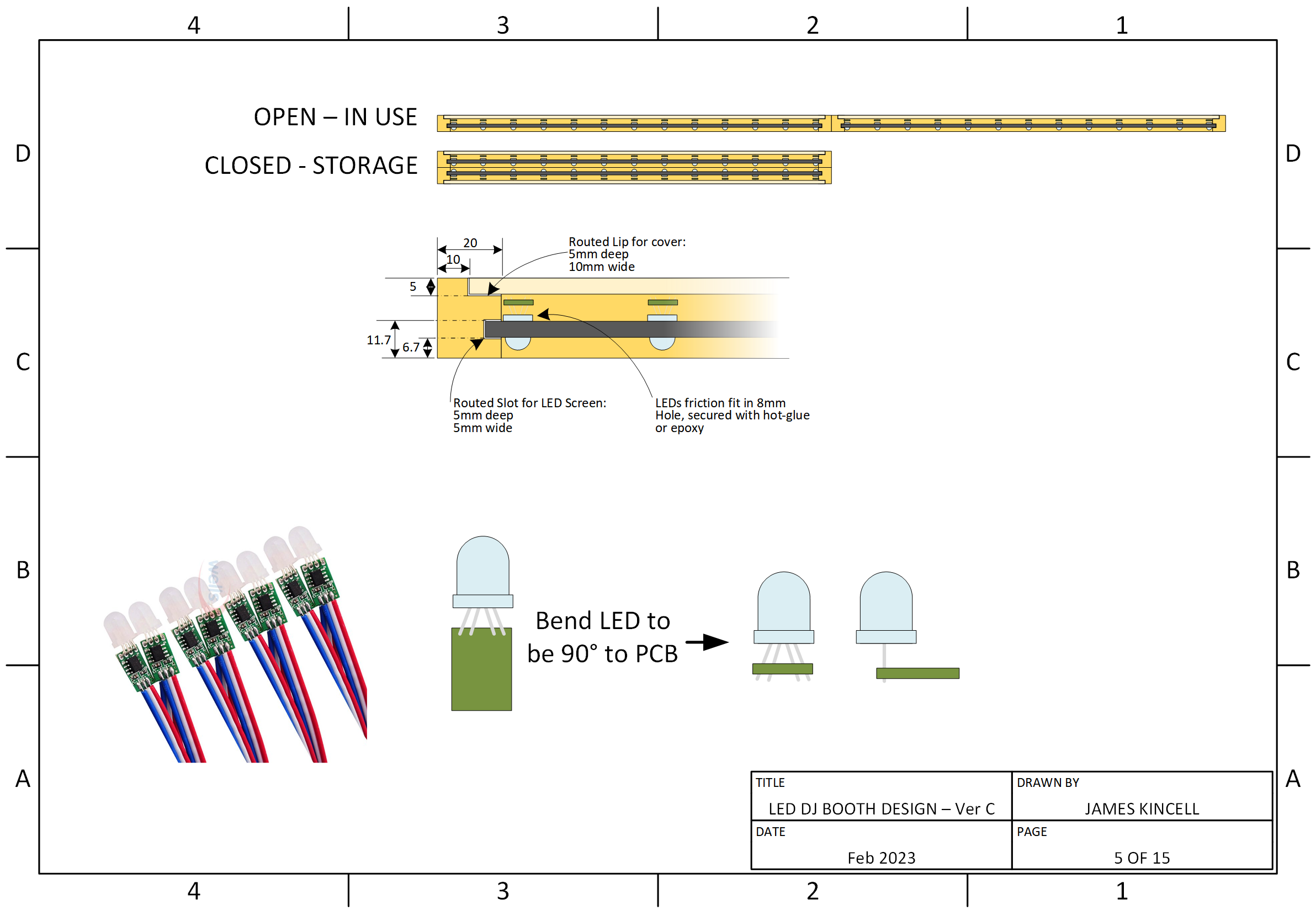 Further detail on Design C, focussing on mounting the LEDs. Design C Side Detail